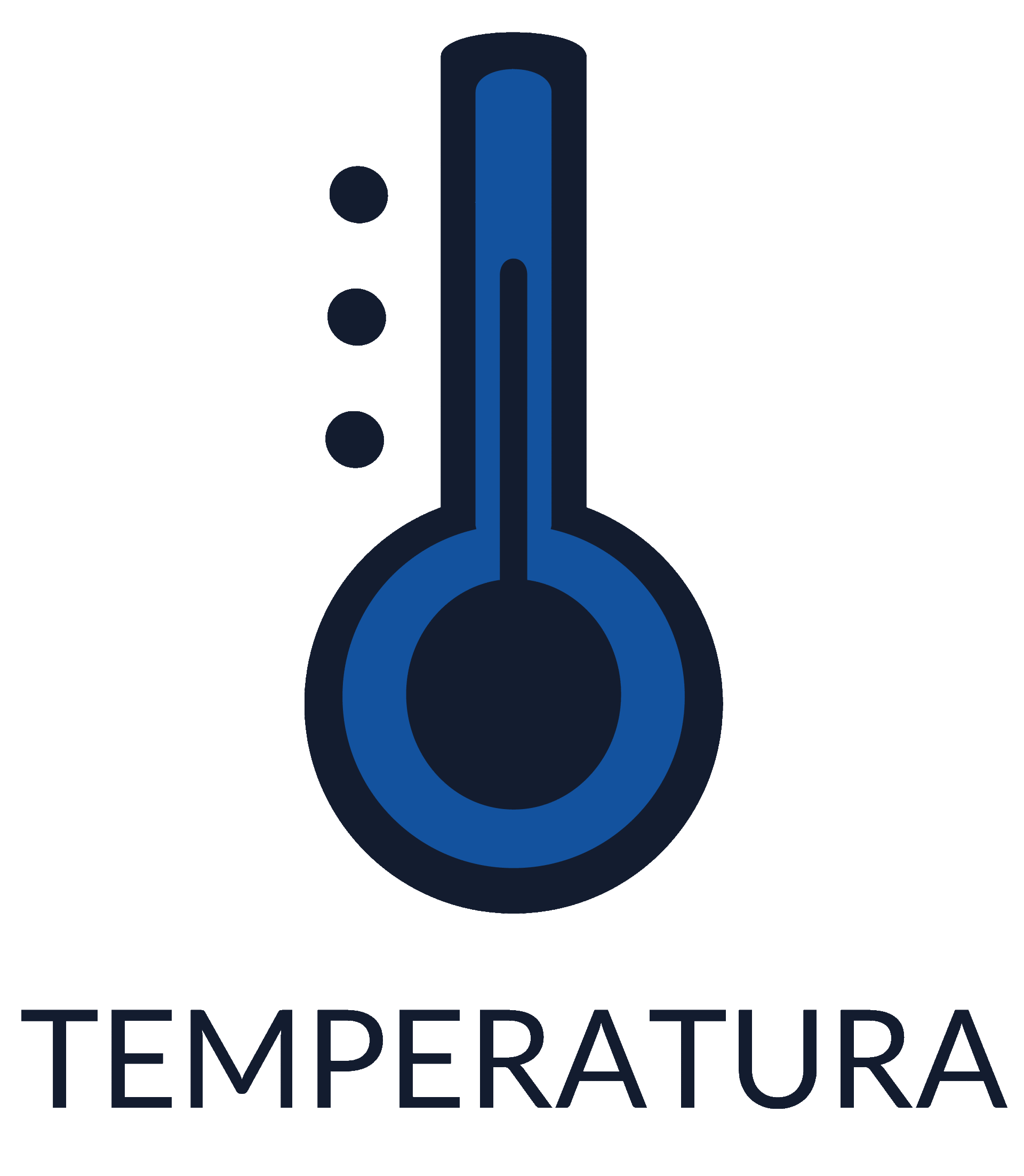 Un termómetro azul con la palabra temperatura debajo.