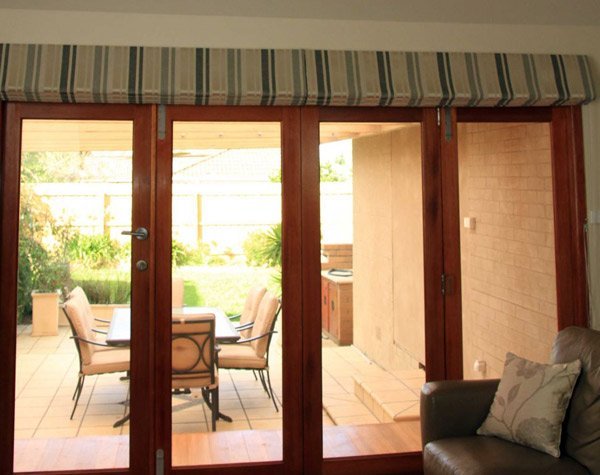 fabrics and things door leading to deck having venetians