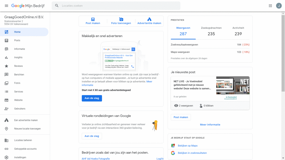 GraagGoedOnline.nl Google Mijn Bedrijf inrichting voorbeeld