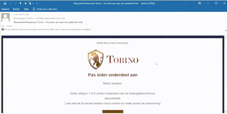 Restaurant Torino Mailchimp voorbeeld