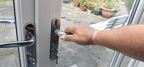 Silver handles on a uPVC door