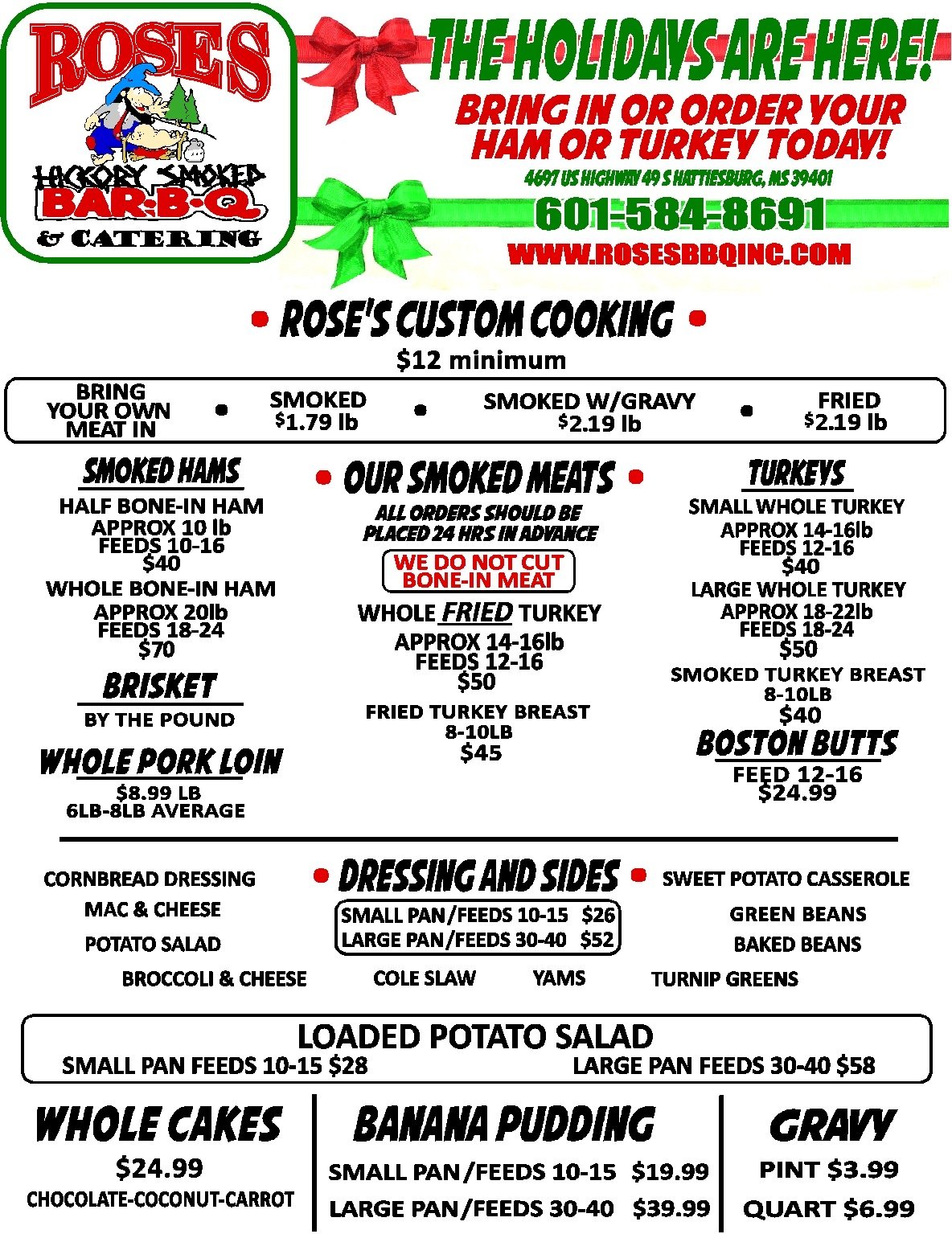 Barbeque Menu Hattiesburg, Mississippi Rose's BBQ