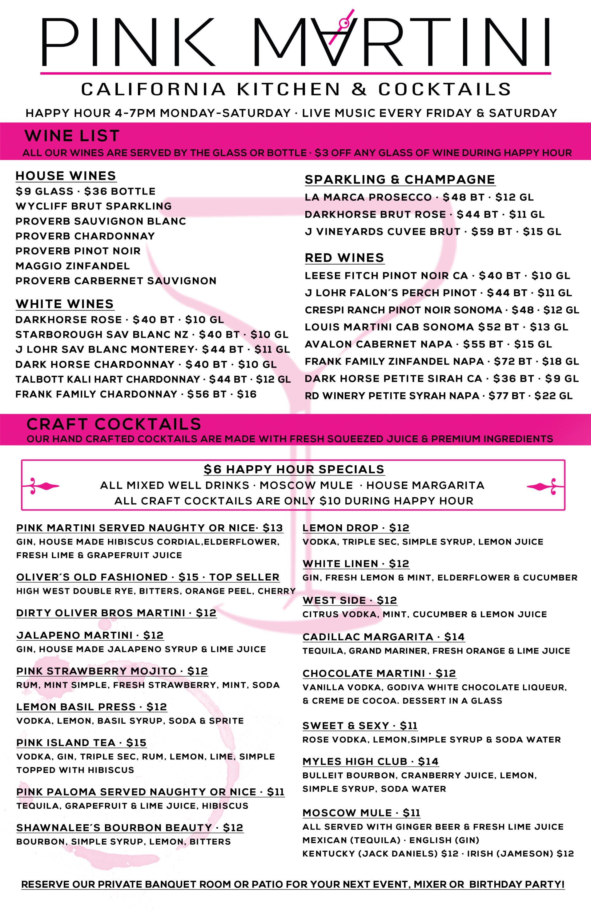Restaurant Menu, Dinner, Cocktails, Happy Hour, Bar Open Late Rocklin