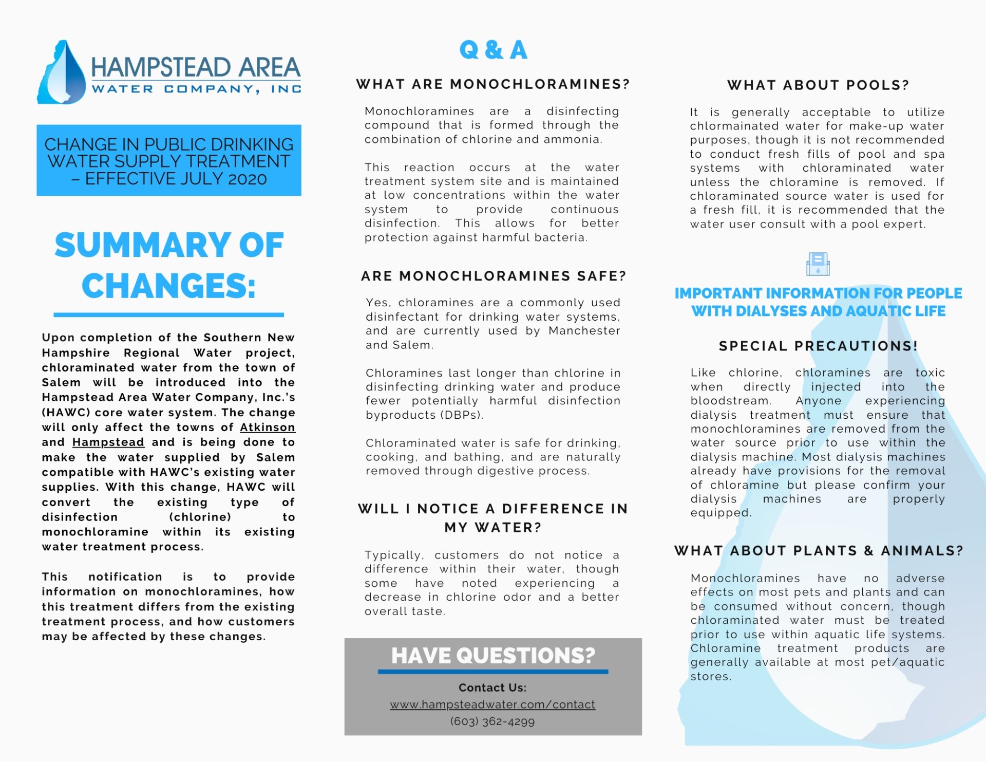Change in Public Drinking Water Supply Treatment Chloramines