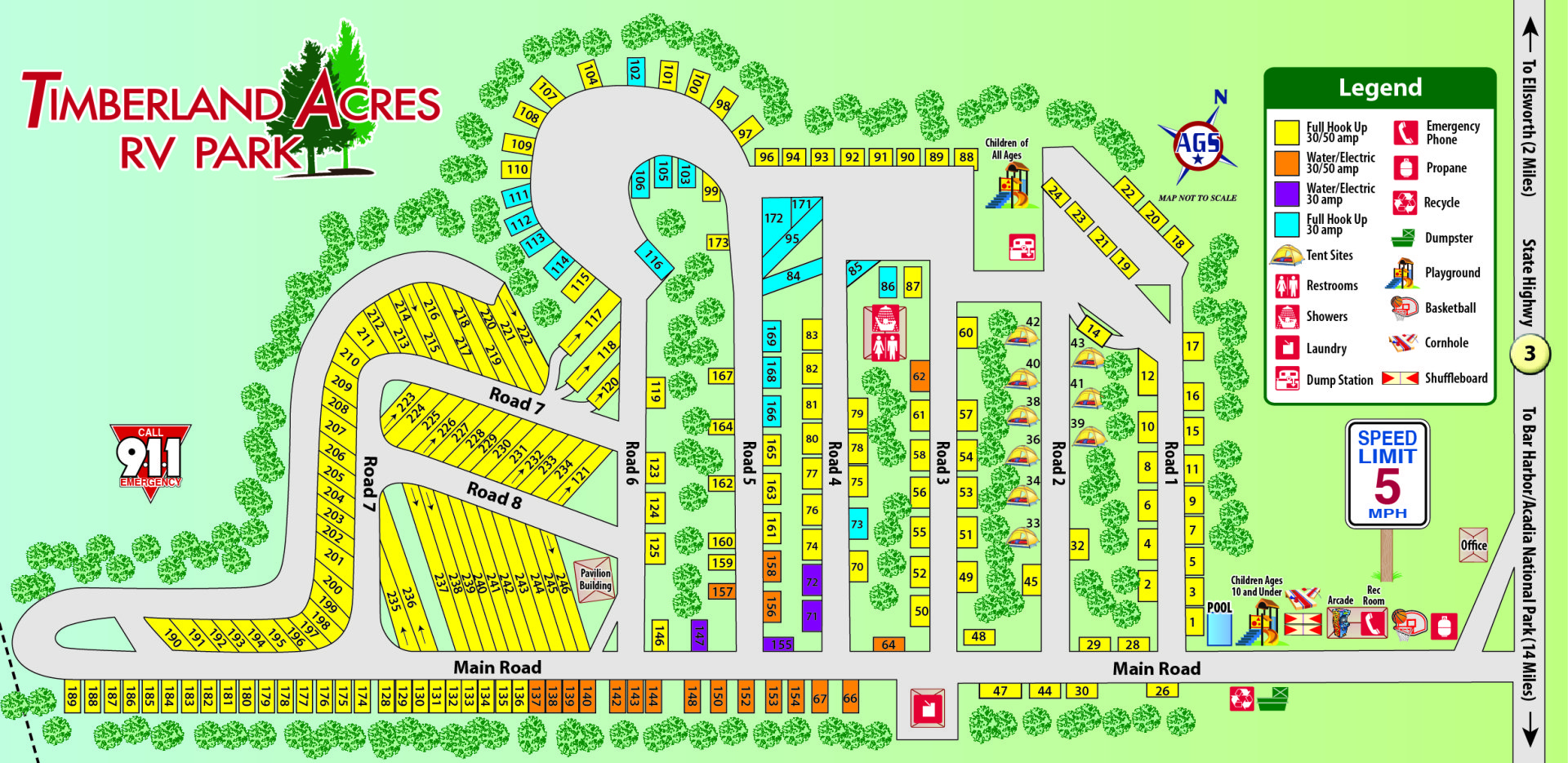 RV Park Map near Acadia National Park Timberland Acres RV Park