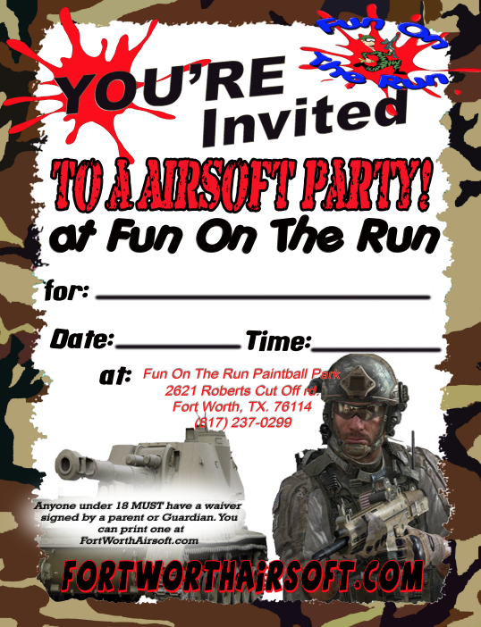 Party Invitations Fun On The Run Paintball Park