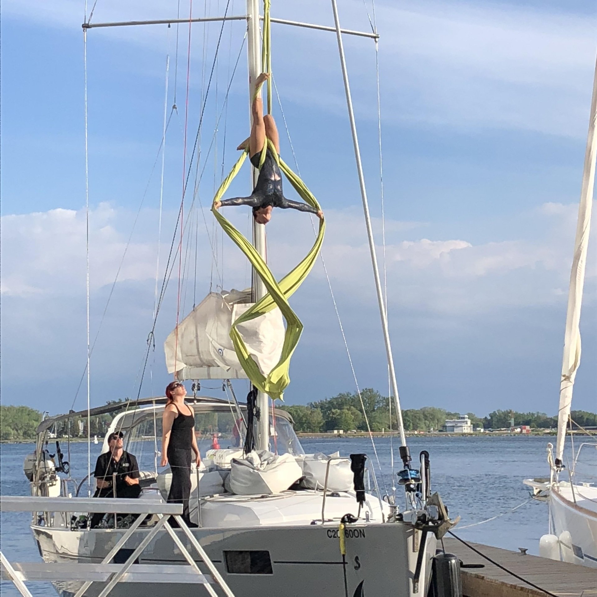 Silk dancer performing on a sailing yacht