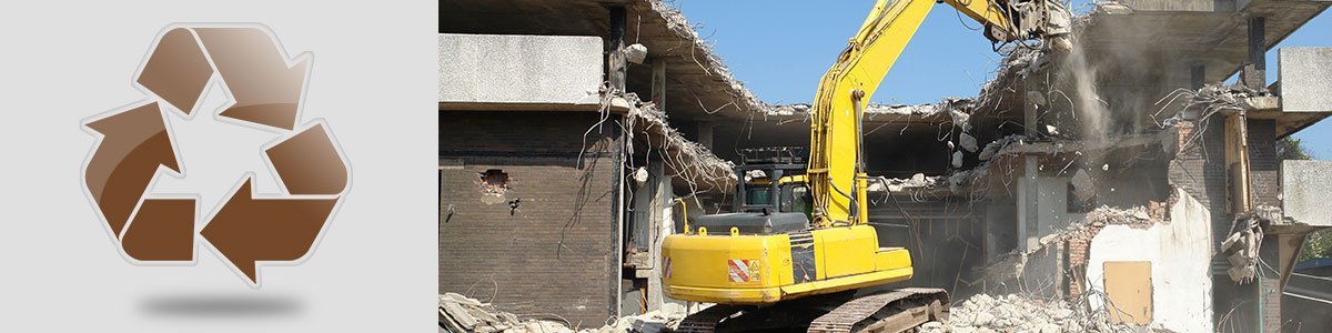 able demolitions and recyclers demolished building with recycle sign