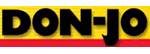 Logo pour Don-Jo avec un texte noir en gras sur un fond jaune et rouge.