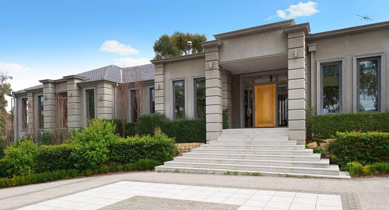 front view of stone house