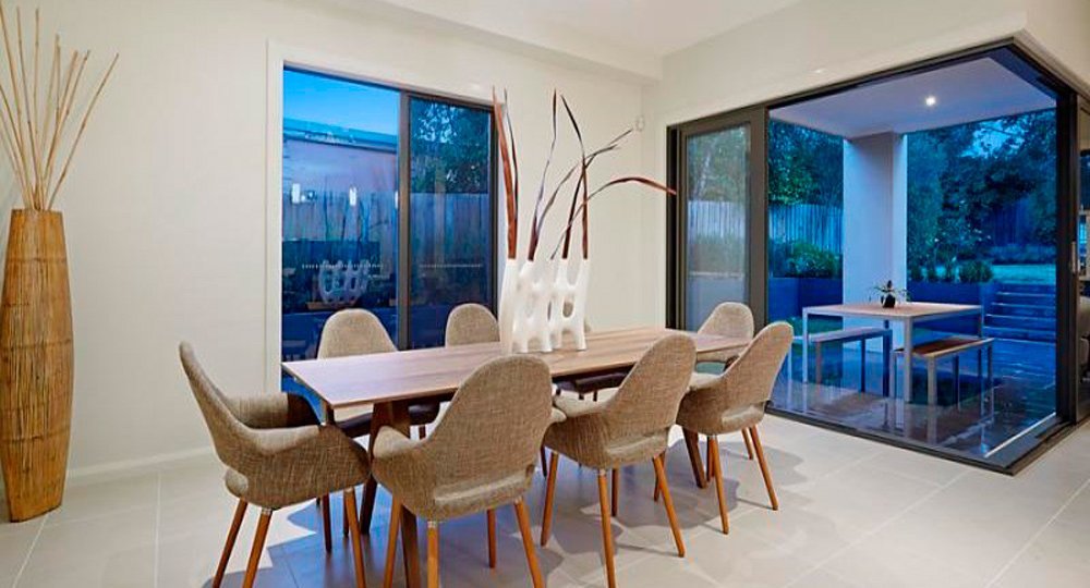 open dining room with window views