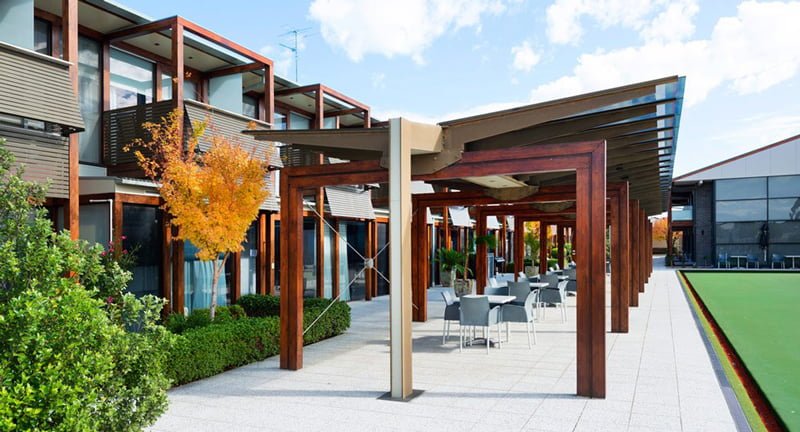 open courtyard next to office building