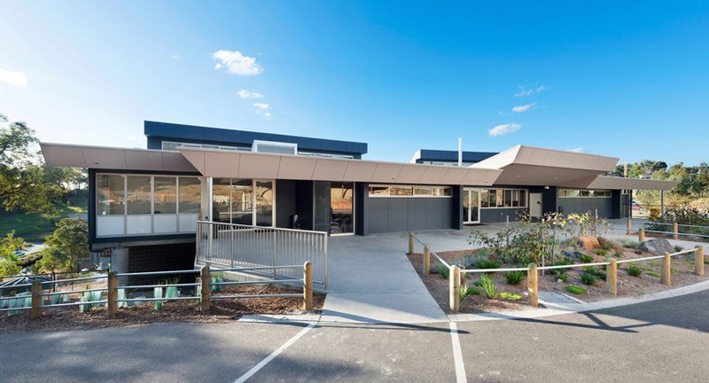 front view of office building using modern architecture