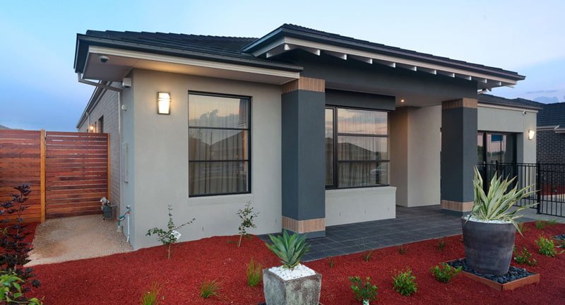 front view of house with red garden