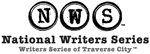 The logo for the national writers series is black and white.