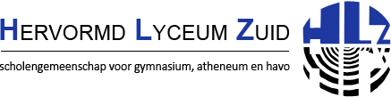 Logo voor Hervormd Lyceum Zuid: Tekst en een blauw-zwart ontwerp.
