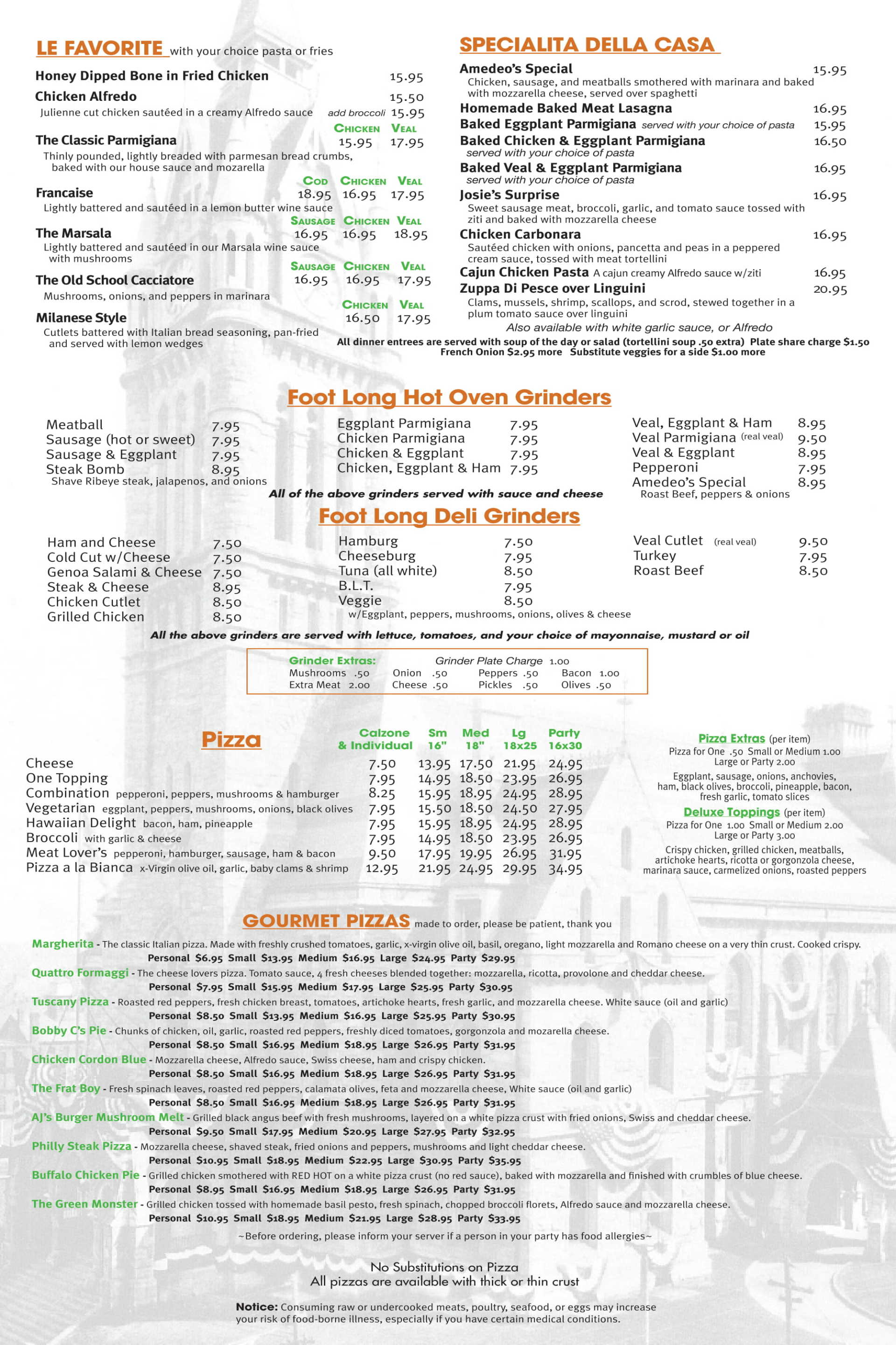 Menu Holyoke, MA Amedeo's
