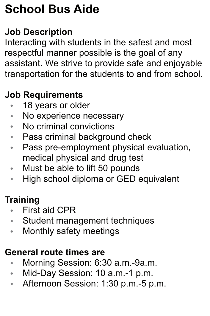 school bus driver jobs description