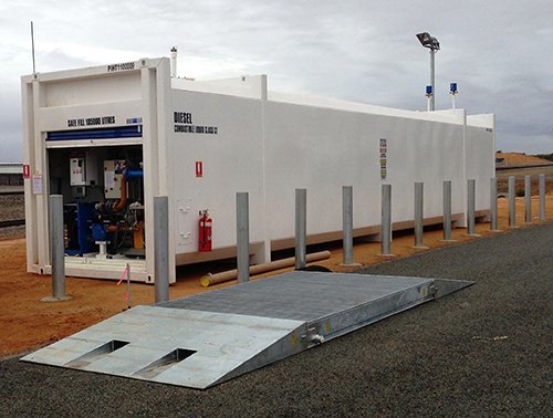 View of a white container with installed machine