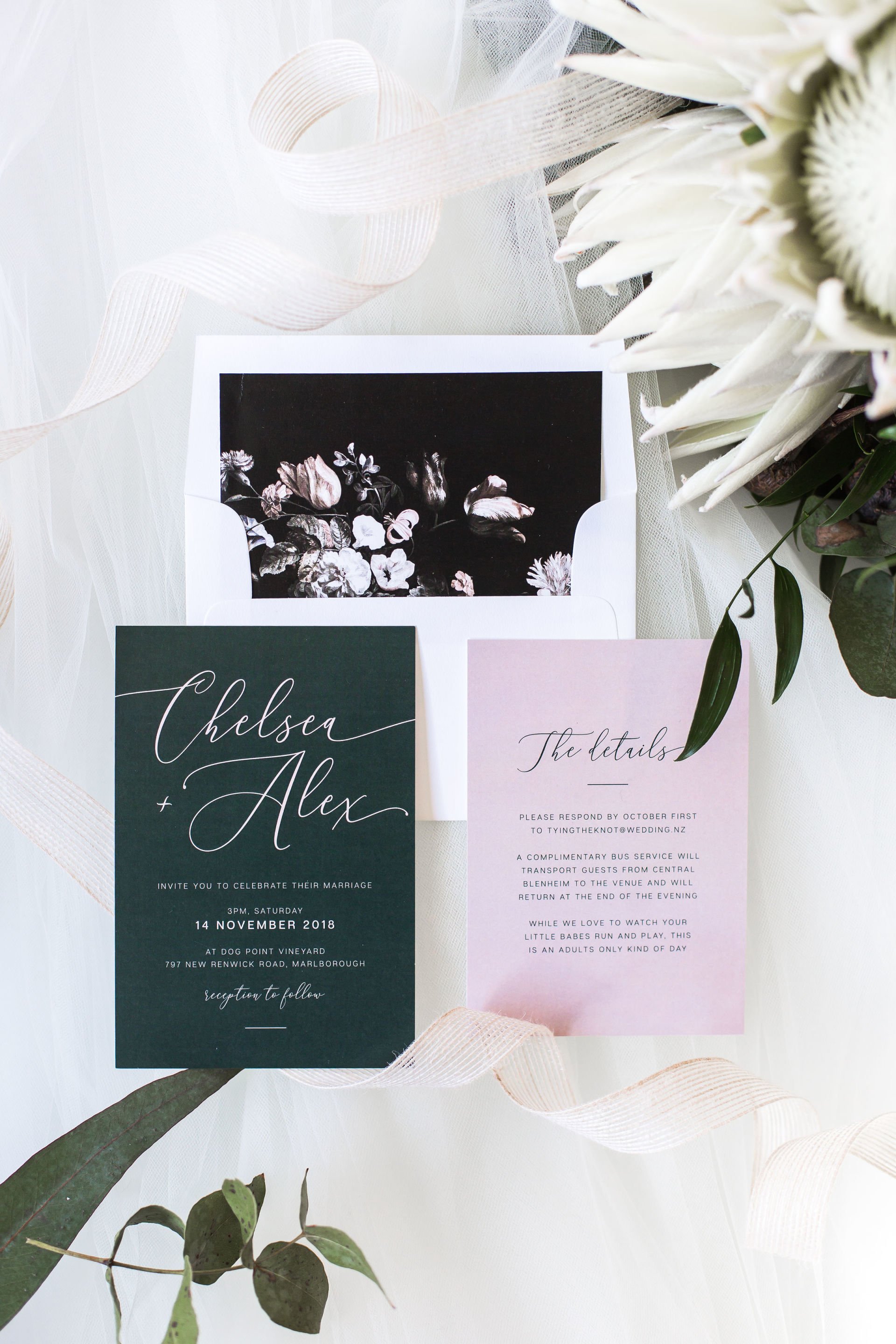 Wedding Invitations designed by Vanilla Hayes creative graphic design  studio in Blenheim, Marlborough, New Zealand
