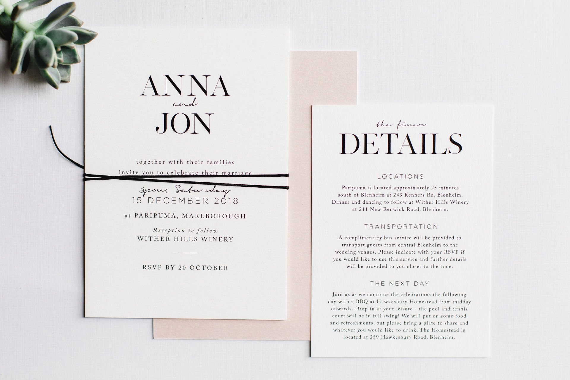 Wedding Invitations designed by Vanilla Hayes creative graphic design  studio in Blenheim, Marlborough, New Zealand