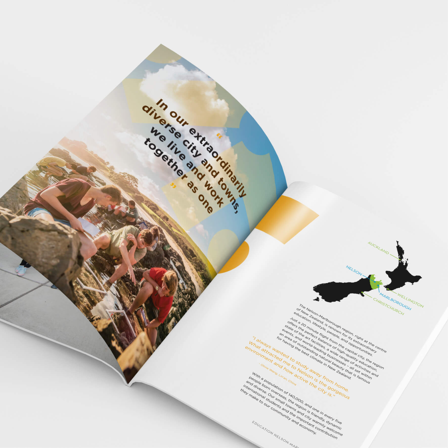 Education Nelson/Marlborough  booklet layout produced in multiple languages designed by Vanilla Hayes creative graphic design  studio in Blenheim, Marlborough, New Zealand