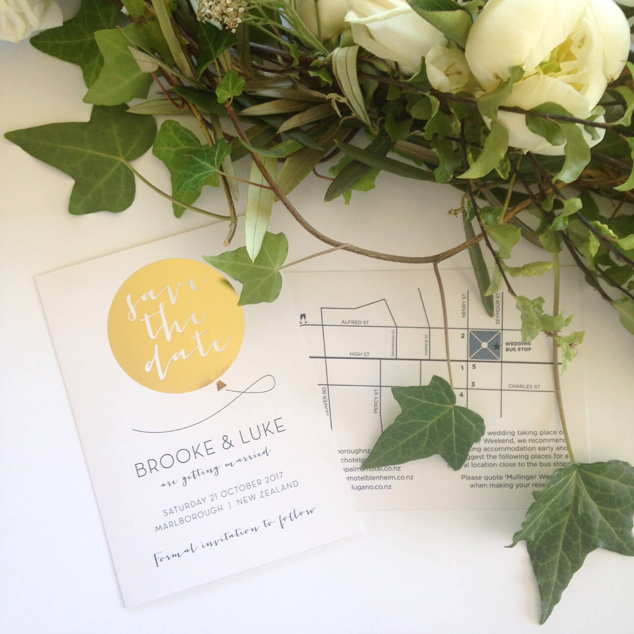 Save the date wedding invitations designed by Vanilla Hayes creative graphic design  studio in Blenheim, Marlborough, New Zealand