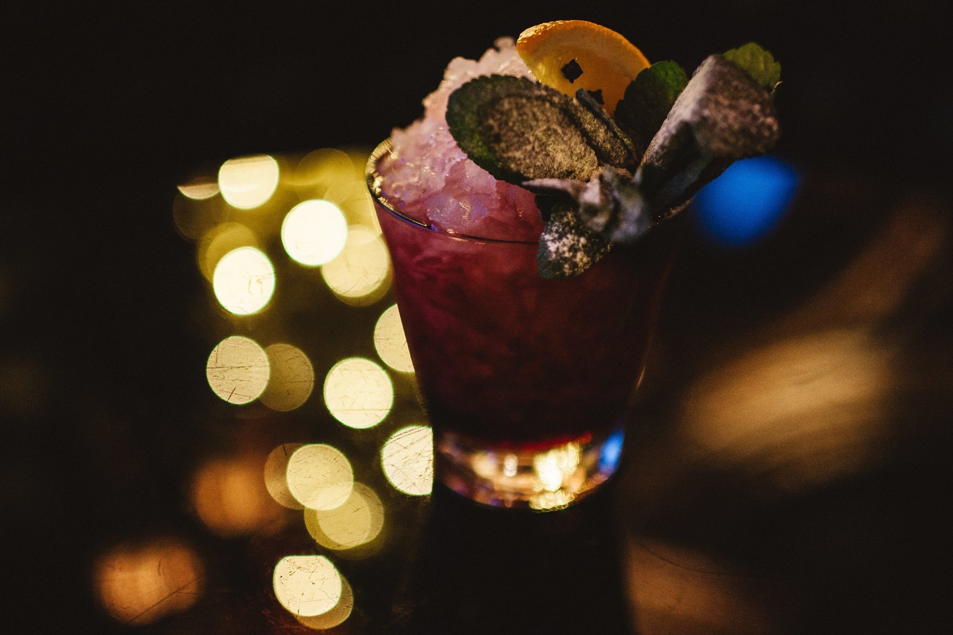the drink is a christmas bramble, just swap out creme de mure