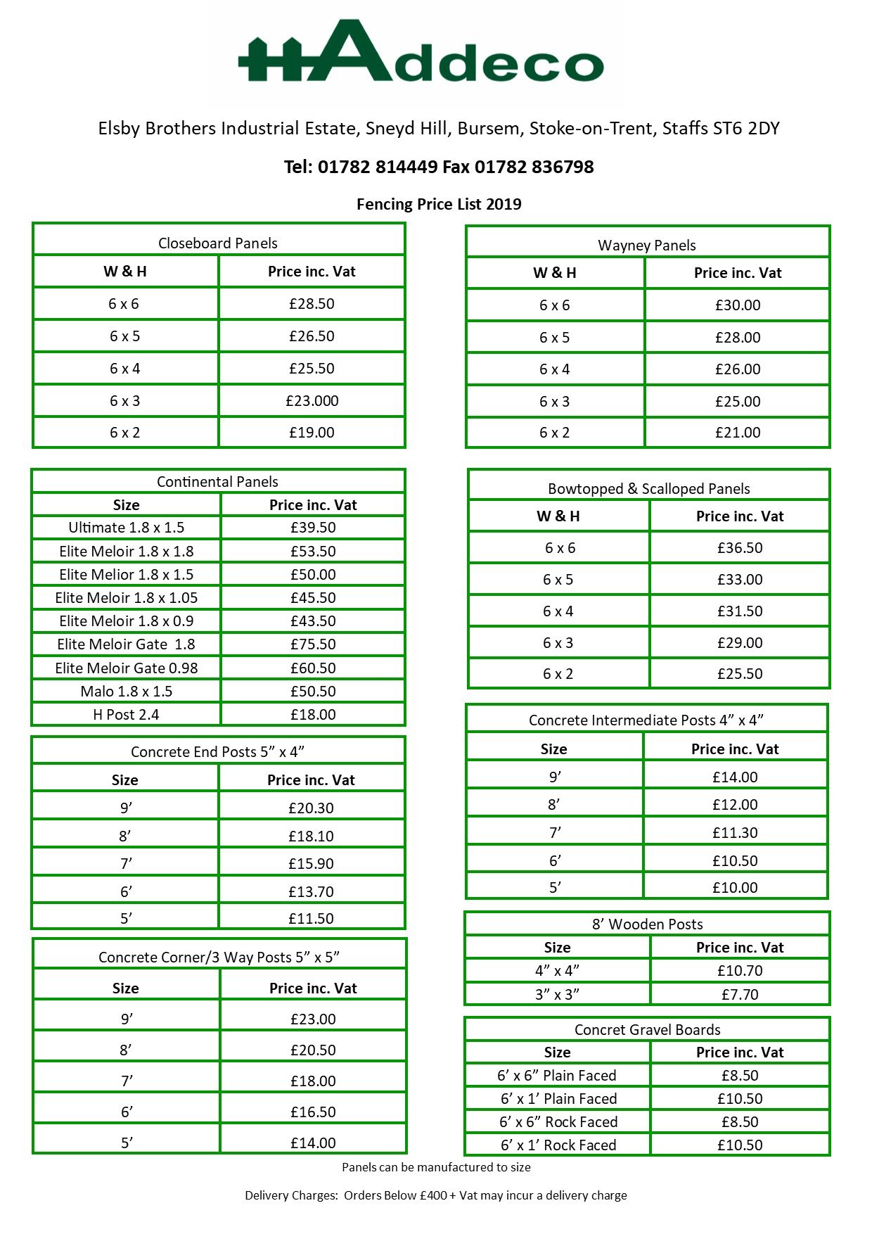 Fencing Price List