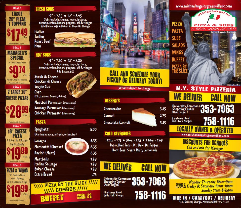 Menu Pizza Restaurant & Catering Delivery Greenville, NC