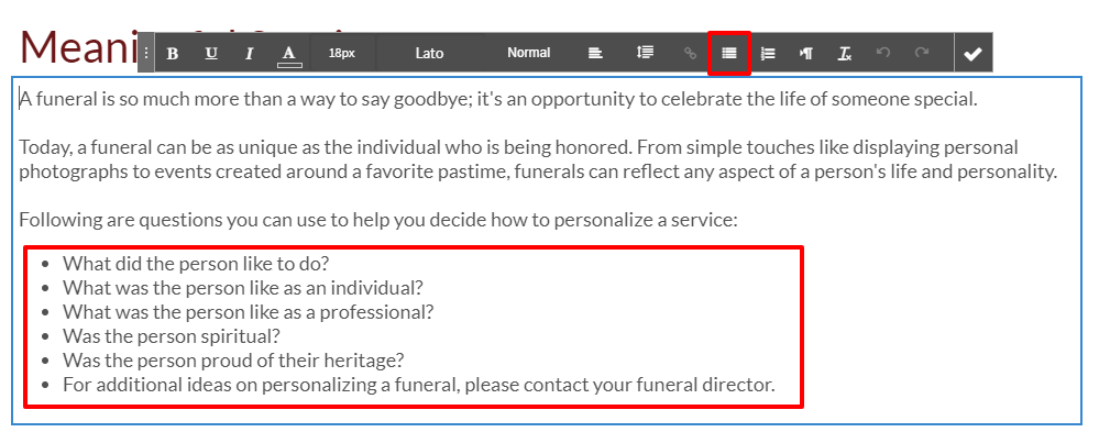 use bullets condense text
