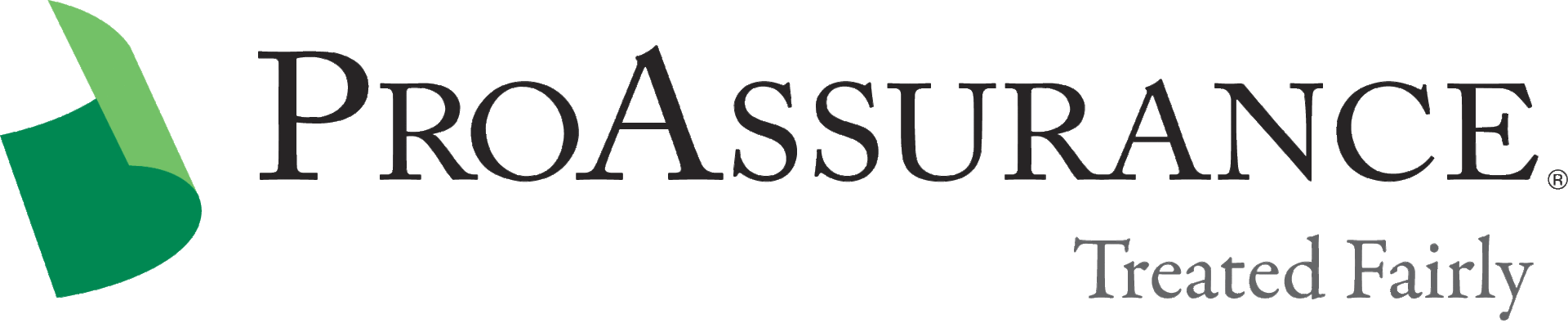 The proassurance logo is green and white and says treated fairly.