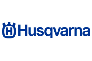 the husqvarna logo is blue and white on a white background .