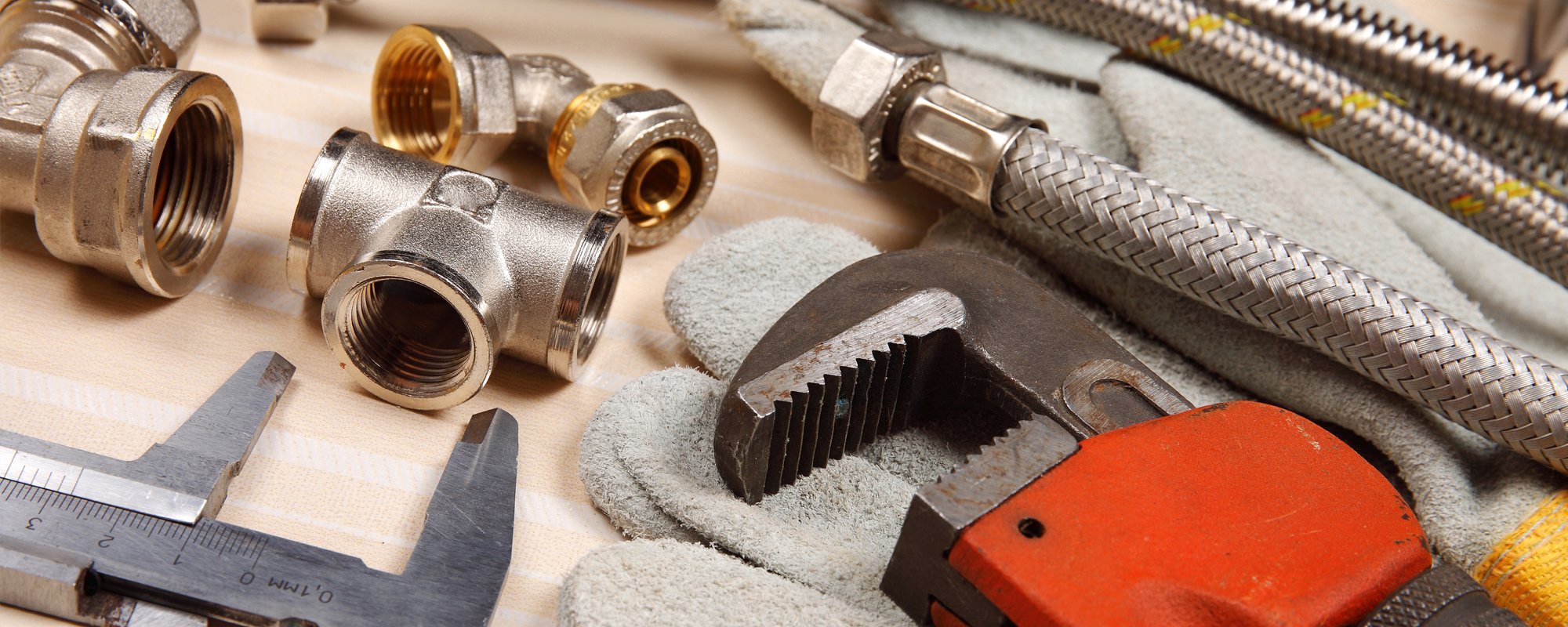 et of plumbing and tools on the table