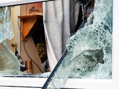 Smashed window glass