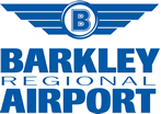 the barkley regional airport logo is blue and white with wings