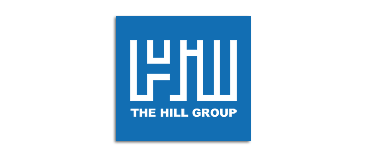 The hill group logo is blue and white on a white background.