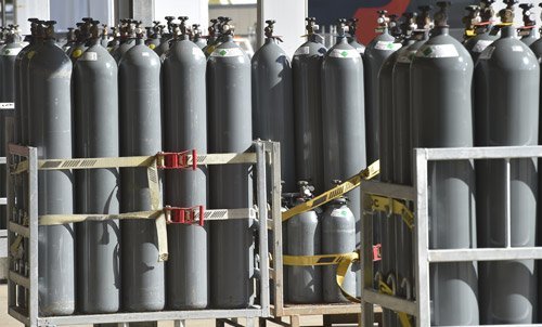 View of diving kit with oxygen cylinder