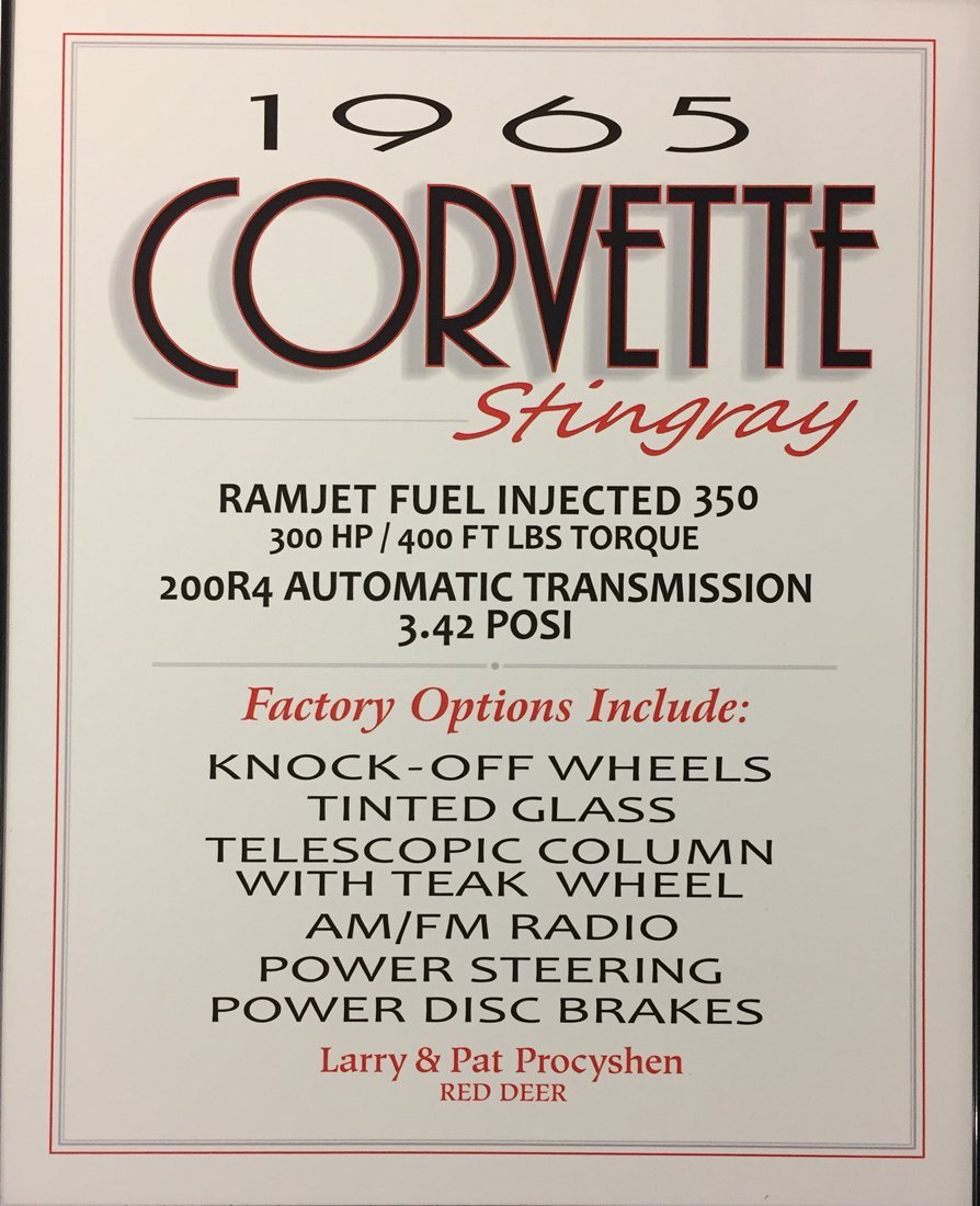 1965 corvette show sign