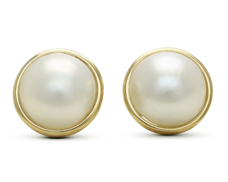 Jewellery Brisbane 9ct Yellow Gold 10 0mm Round Mabe South Sea Pearl Rubbed Rim Set Stud Earrings From 599