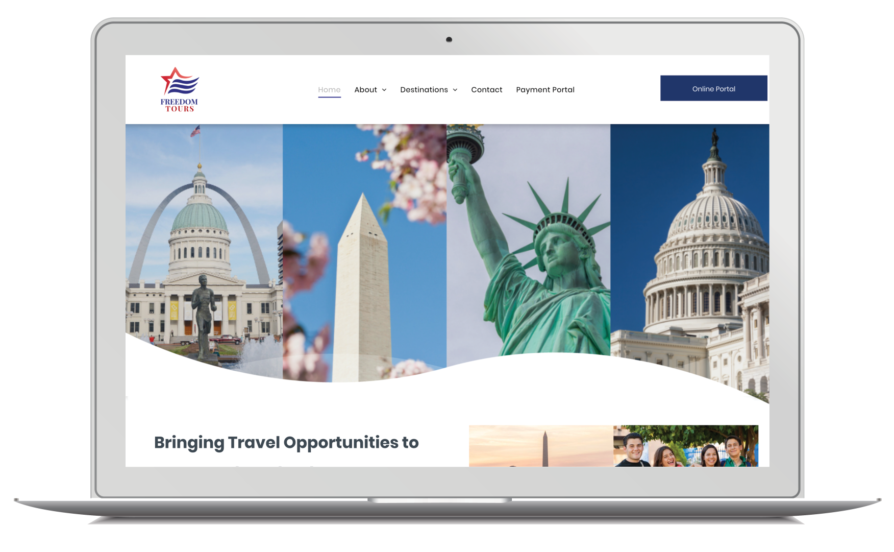 A laptop computer with a website on the screen.