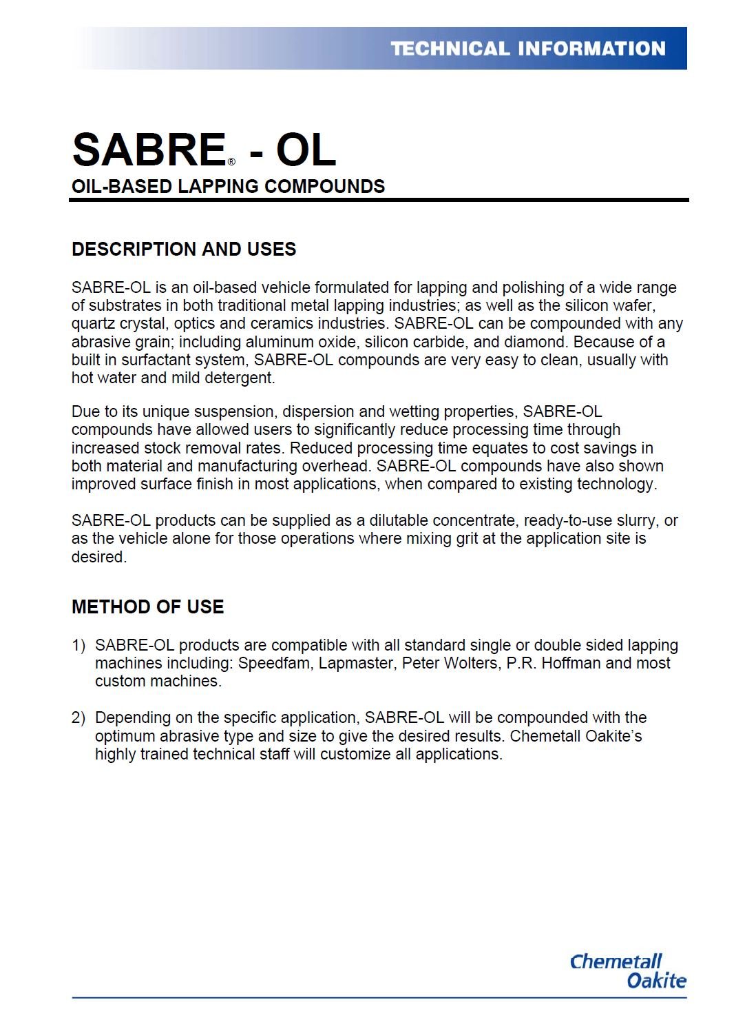 Lapping Compounds Chemetall Sabre The Stutz Company