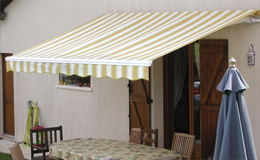 striped yellow and white awning