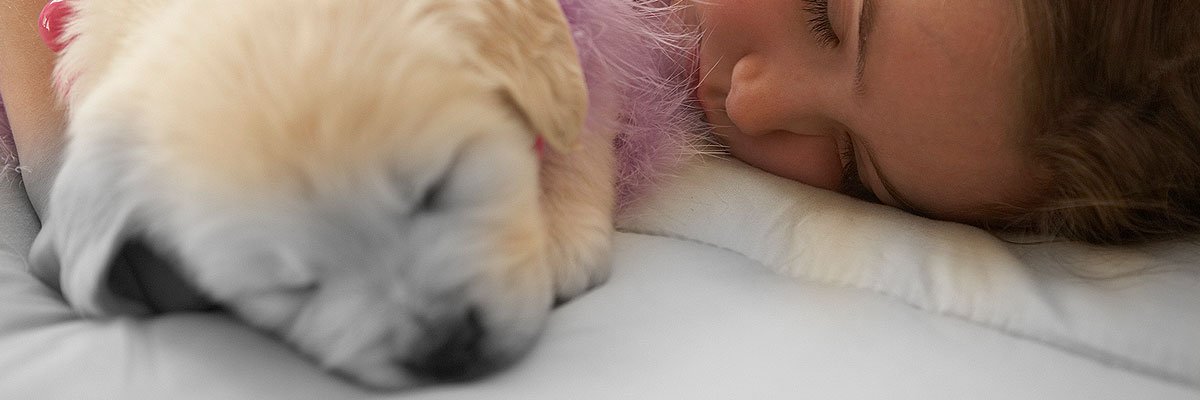baby and pet dog sleeping