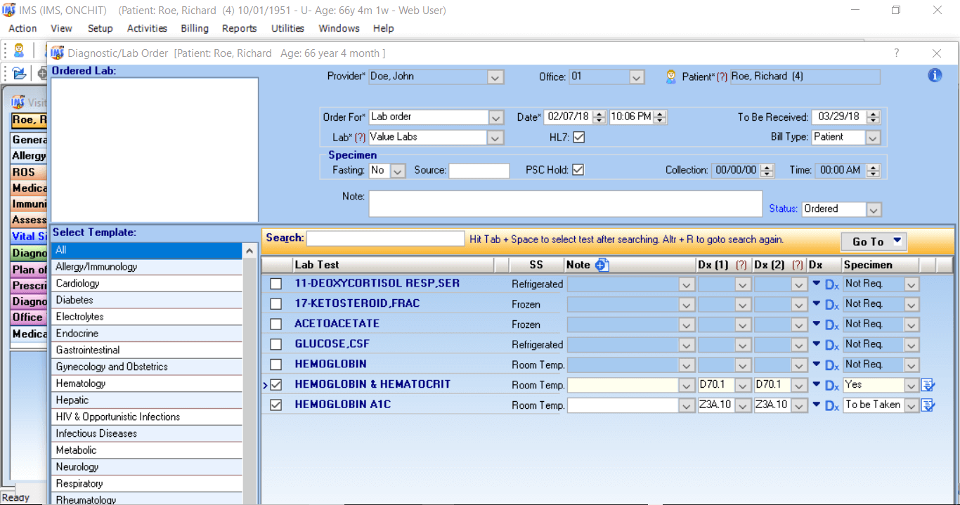 Diagnostic Lab Order Integrated Labs EHR Software Meditab