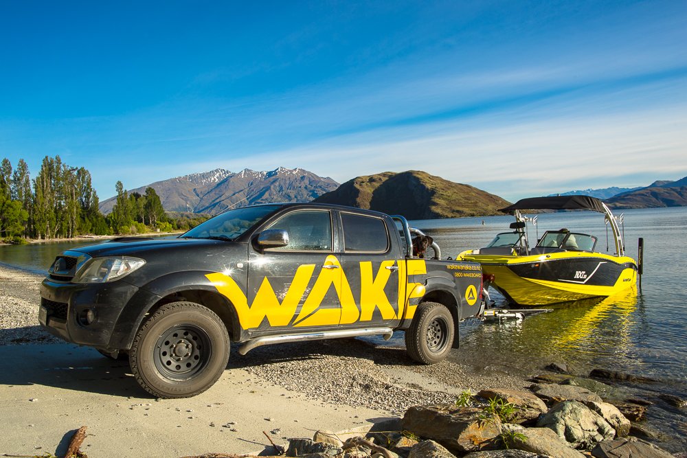 Launching the wakeboard boat into Lake Wanaka