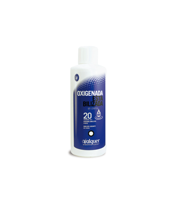 Una botella azul y blanca de oxigenada azul 20