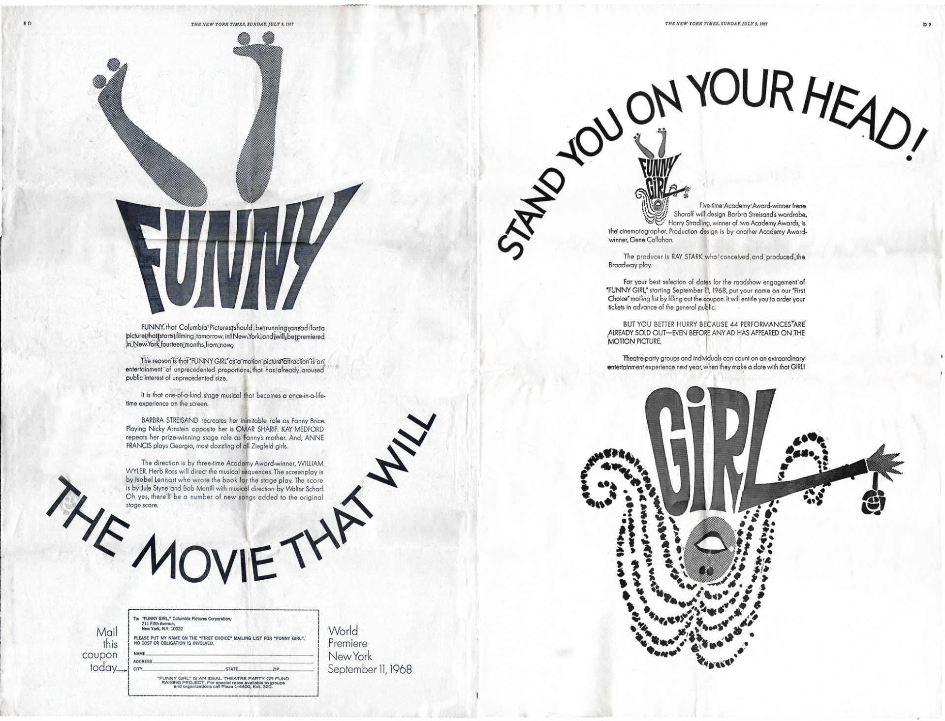 Funny Girl 1968 Posters, Roadshow, Premieres, Soundtrack, TieIns