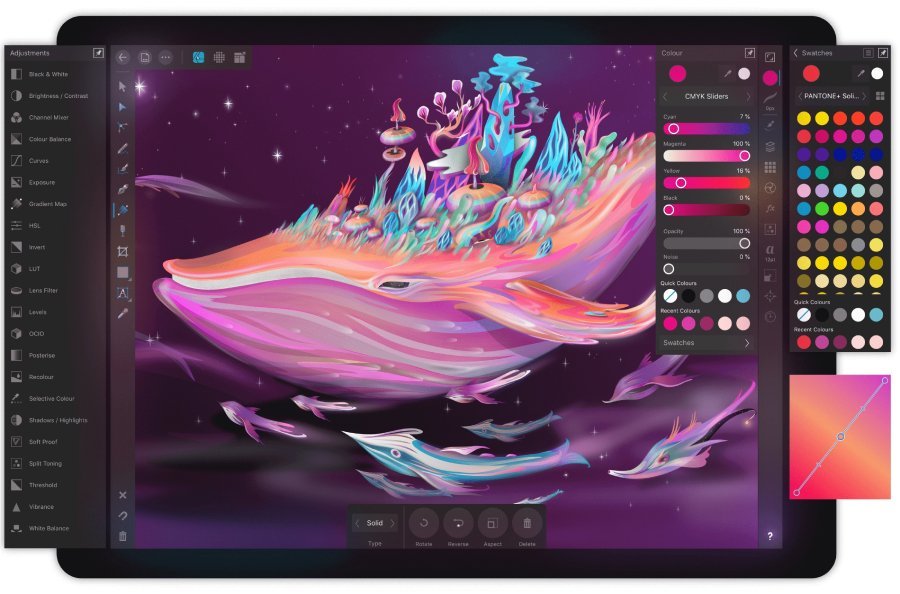 Giao diện Affinity Designer trên nền tảng tablet