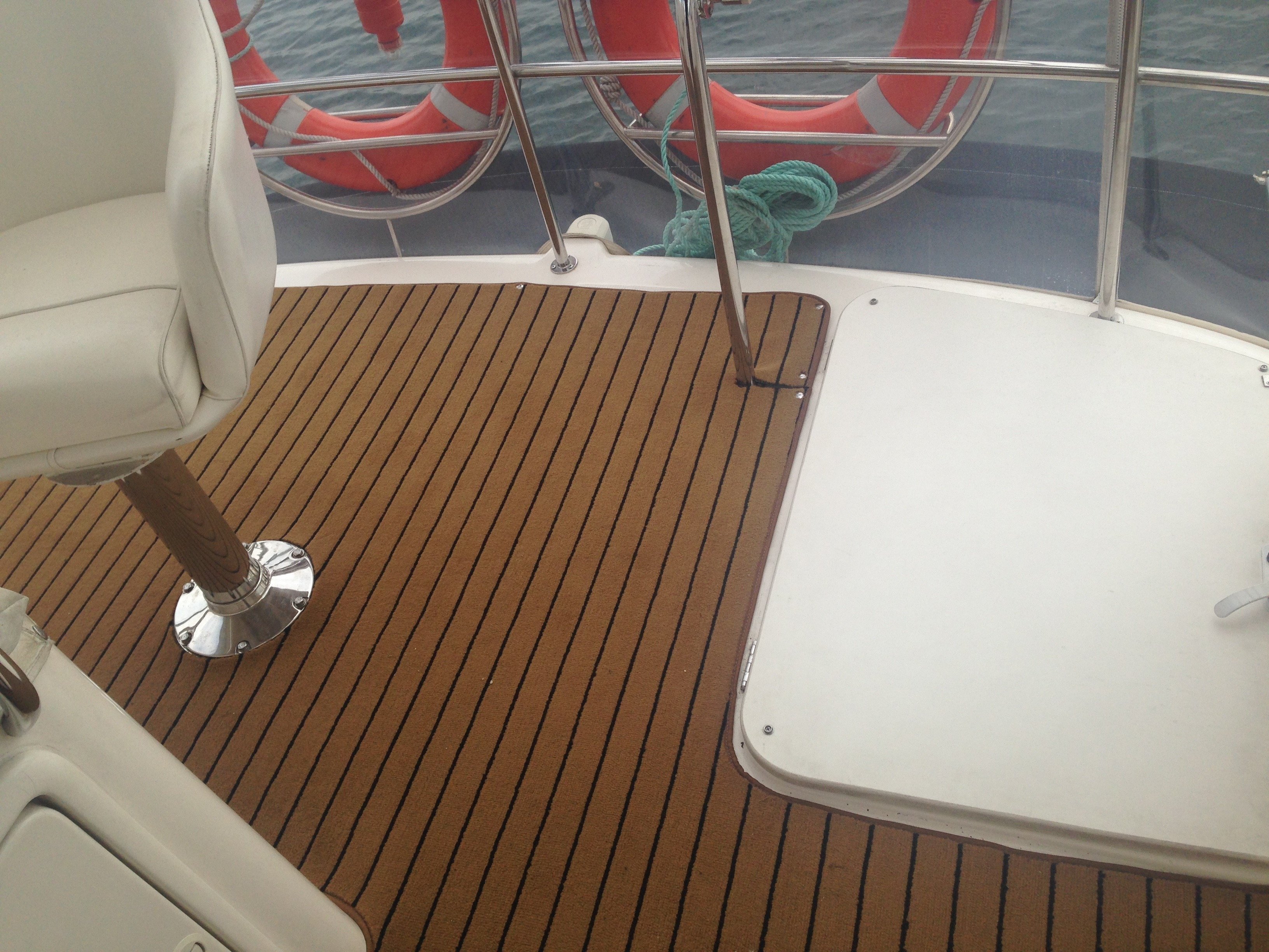 VIP Marine upholstery and trimming, teak carpet, seats and headlining